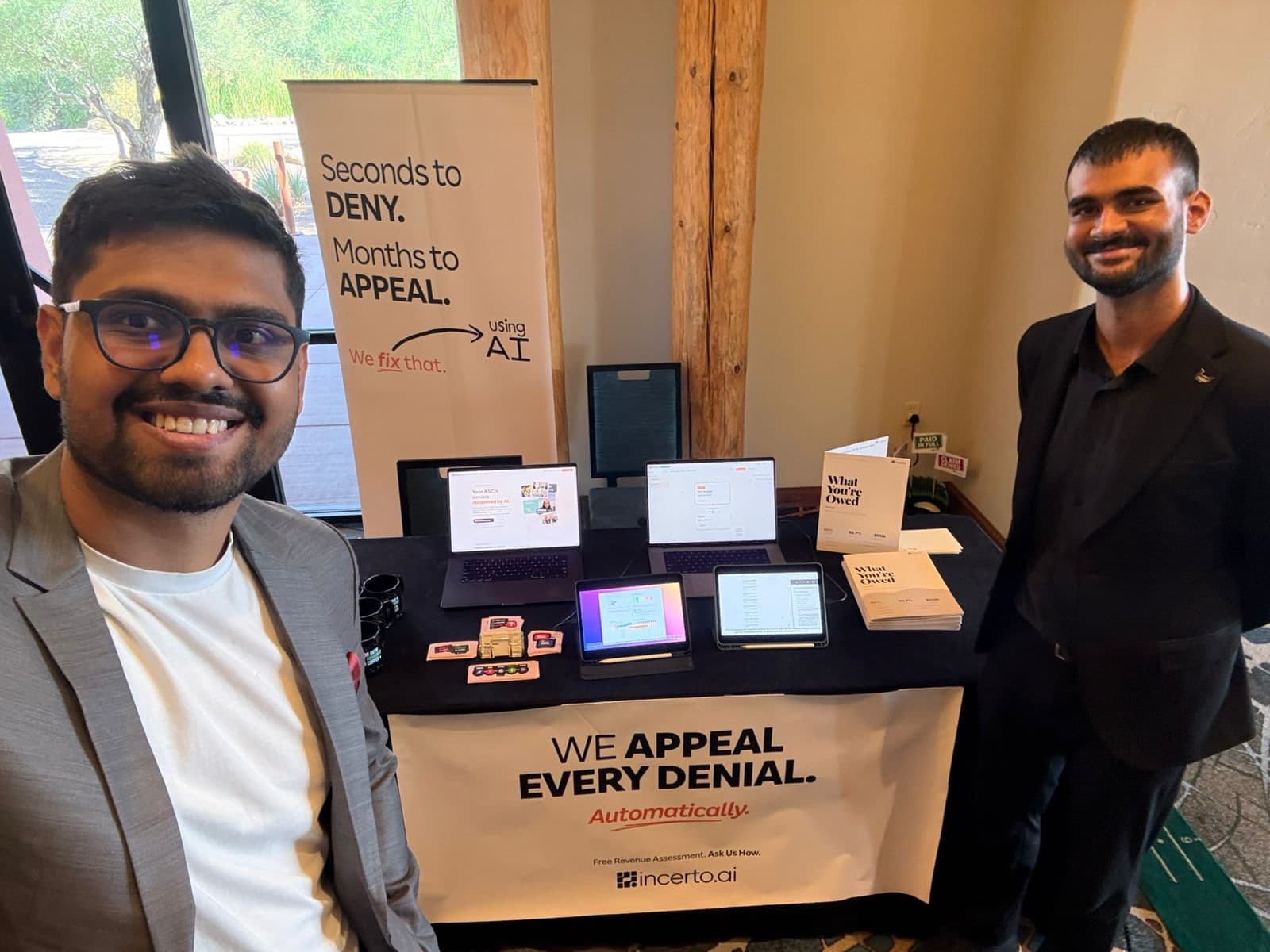 Yagyansh and Anurag at the Incerto booth, AASCA 2026
